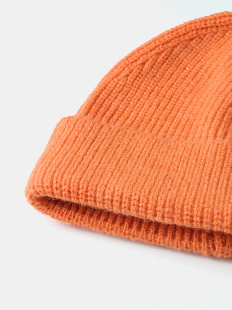 Unisex Strikket Ensfarget C-bokstavbroderi All Match Warmth Brimless Beanie Hat