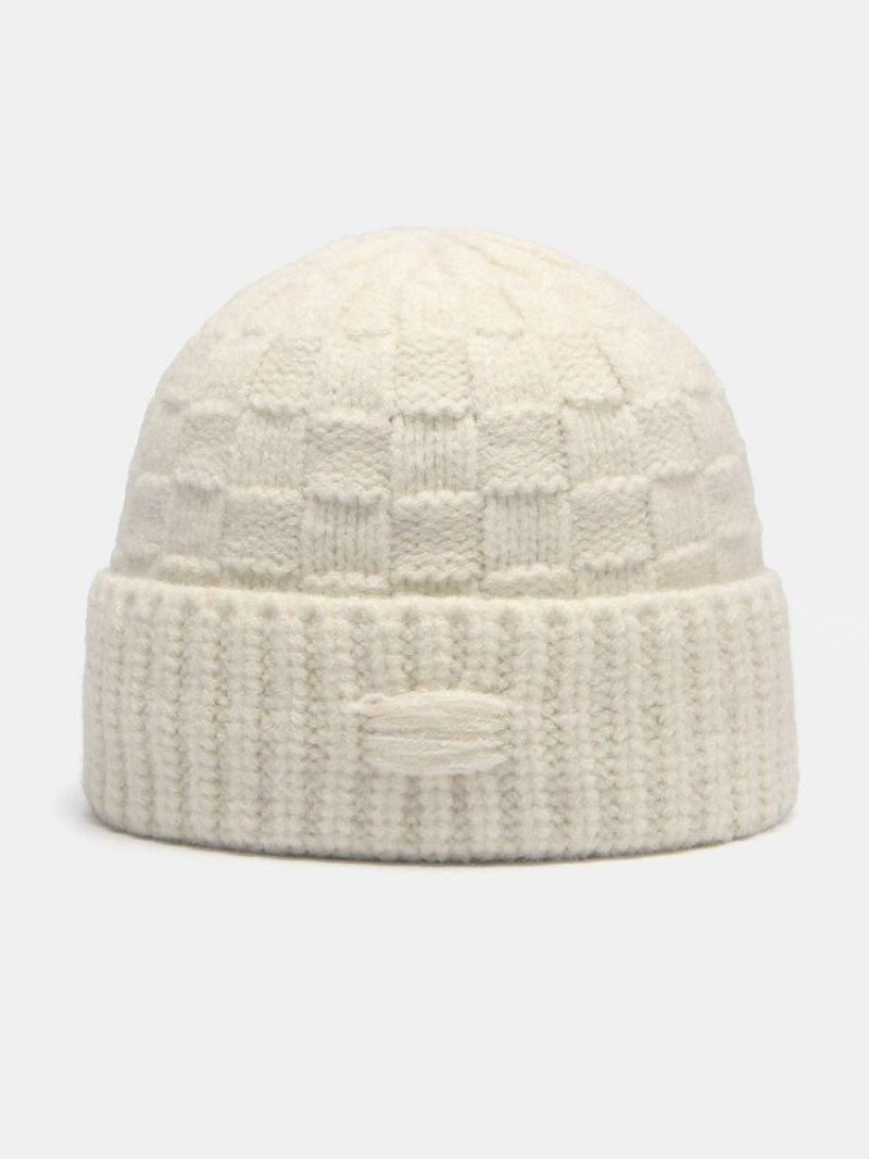 Unisex Strikket Ensfarget Gitter All-match Warmth Brimless Beanie Hat