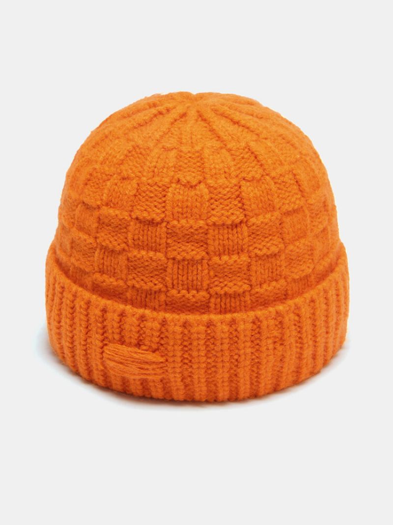 Unisex Strikket Ensfarget Gitter All-match Warmth Brimless Beanie Hat