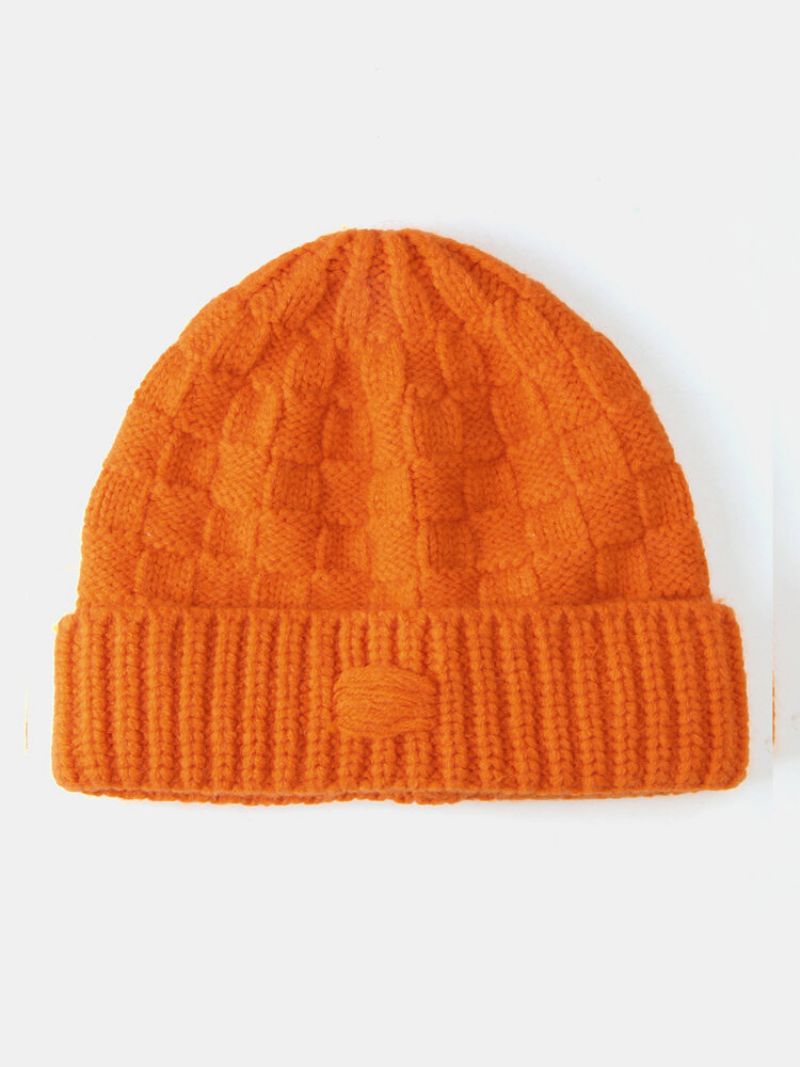 Unisex Strikket Ensfarget Gitter All-match Warmth Brimless Beanie Hat