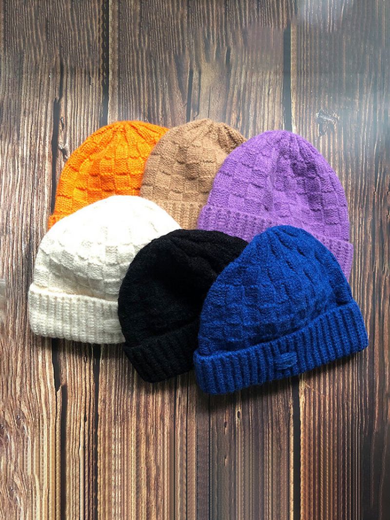 Unisex Strikket Ensfarget Gitter All-match Warmth Brimless Beanie Hat