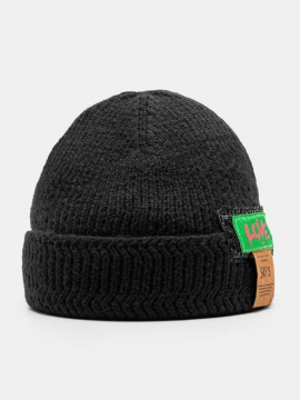 Unisex Strikket Ensfarget Jacquard Brevetikett Flensing All-match Warmth Brimless Beanie Hat