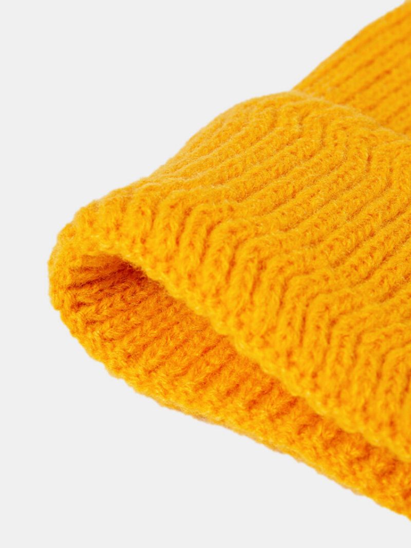 Unisex Strikket Ensfarget Jacquard Brevetikett Flensing All-match Warmth Brimless Beanie Hat