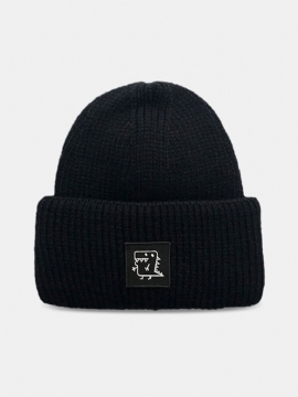 Unisex Strikket Ensfarget Tegneseriedinosaurmønsterlapp All Match Warm Brimless Beanie Hat