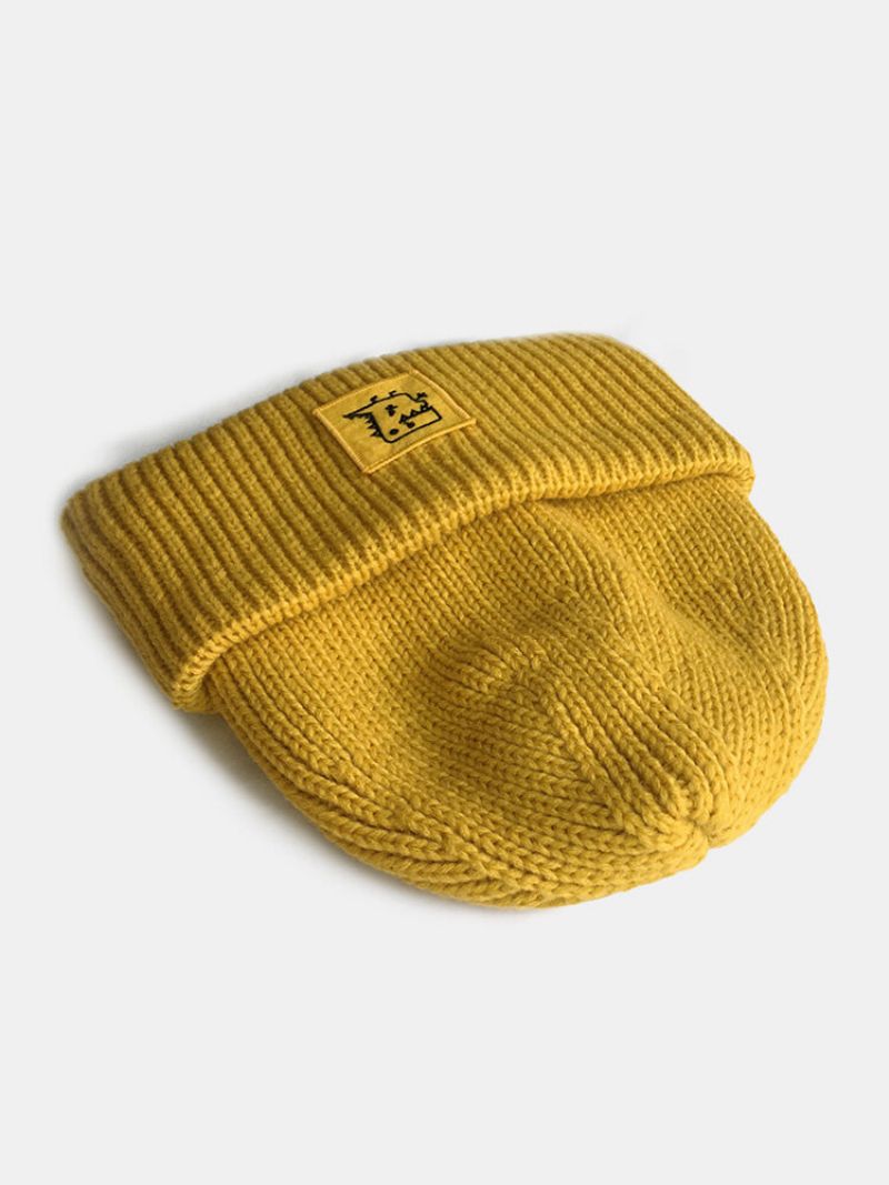 Unisex Strikket Ensfarget Tegneseriedinosaurmønsterlapp All Match Warm Brimless Beanie Hat