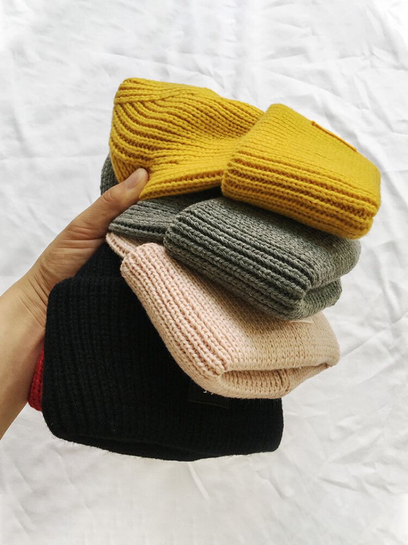 Unisex Strikket Ensfarget Tegneseriedinosaurmønsterlapp All Match Warm Brimless Beanie Hat