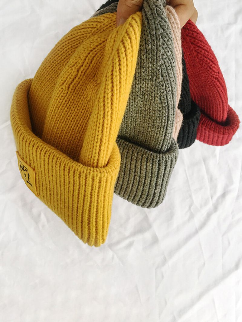 Unisex Strikket Ensfarget Tegneseriedinosaurmønsterlapp All Match Warm Brimless Beanie Hat