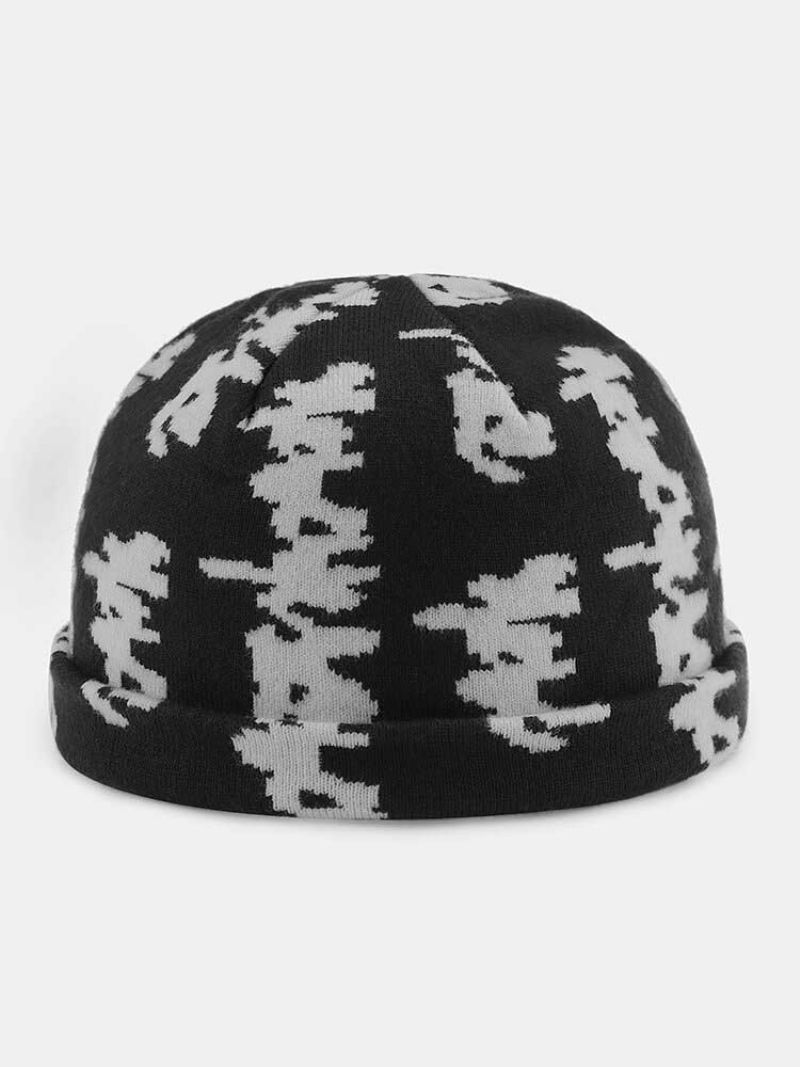 Unisex Strikket Farge Kontrast Graffiti Jacquard Varme Mote Brimless Beanie Landlord Cap Skull Cap