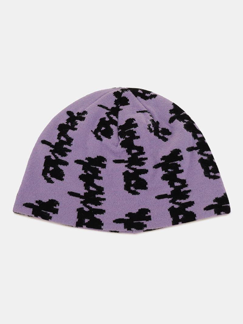 Unisex Strikket Farge Kontrast Graffiti Jacquard Varme Mote Brimless Beanie Landlord Cap Skull Cap