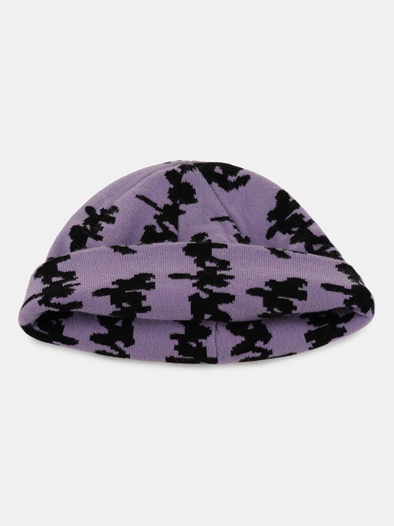 Unisex Strikket Farge Kontrast Graffiti Jacquard Varme Mote Brimless Beanie Landlord Cap Skull Cap