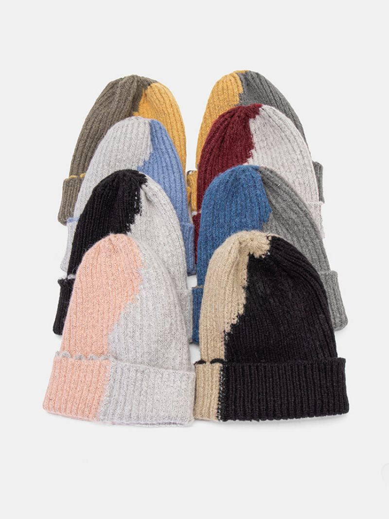 Unisex Strikket Farge-match Uregelmessig Lappeteppe All-match Warm Beanie Hat