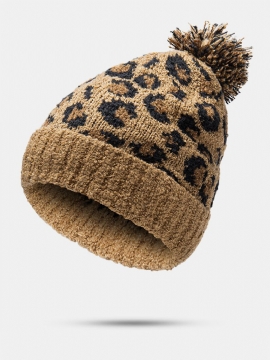 Unisex Strikket Leopardmønster Pelsball Dekorasjon Flensing Uformell Varme Lue Lue