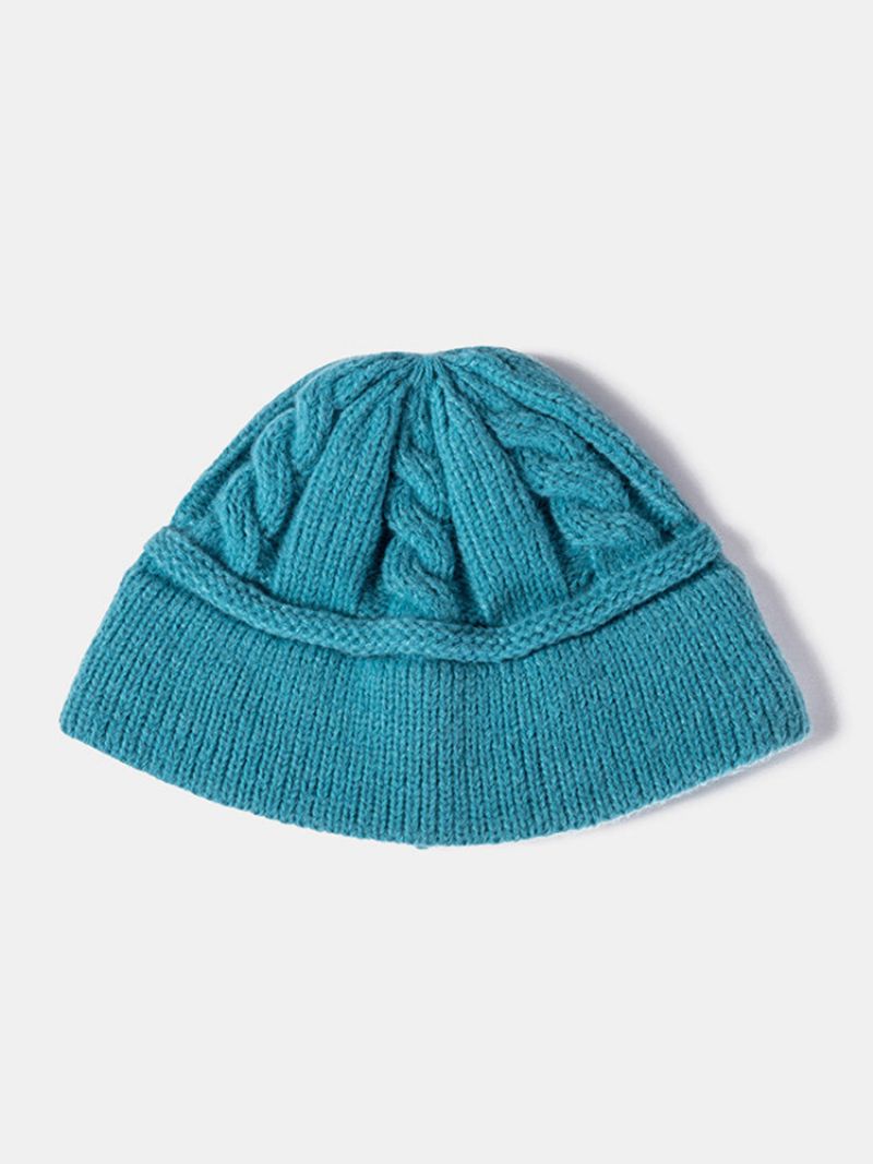 Unisex Strikket Solid Color Twist Jacquard Brimless Outdoor Warmth Beanie Hat