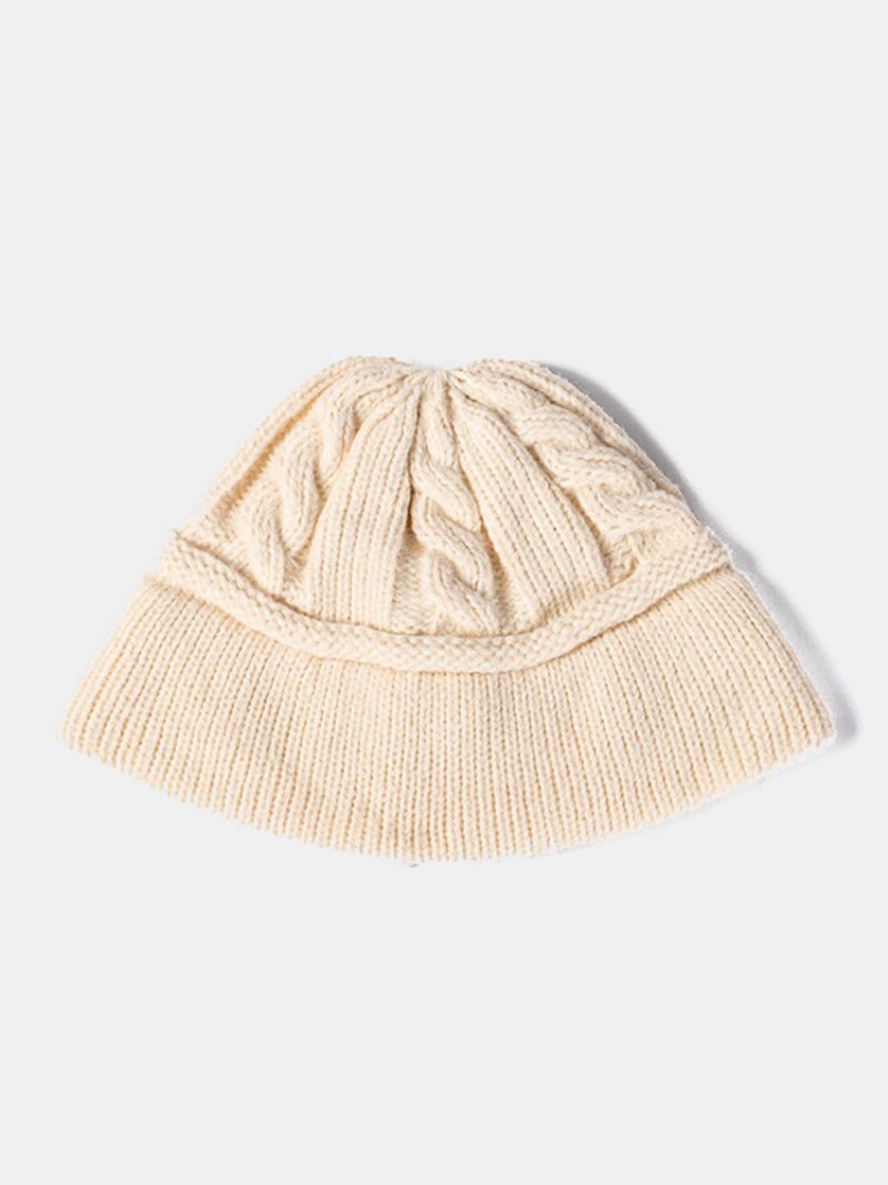 Unisex Strikket Solid Color Twist Jacquard Brimless Outdoor Warmth Beanie Hat