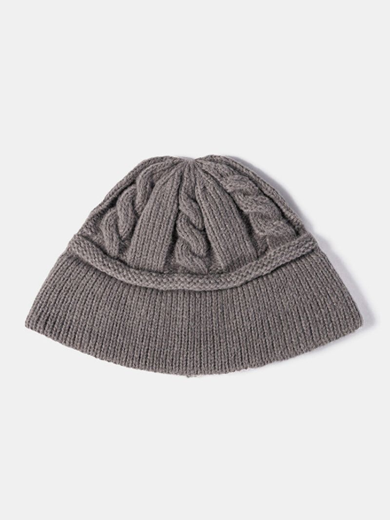 Unisex Strikket Solid Color Twist Jacquard Brimless Outdoor Warmth Beanie Hat