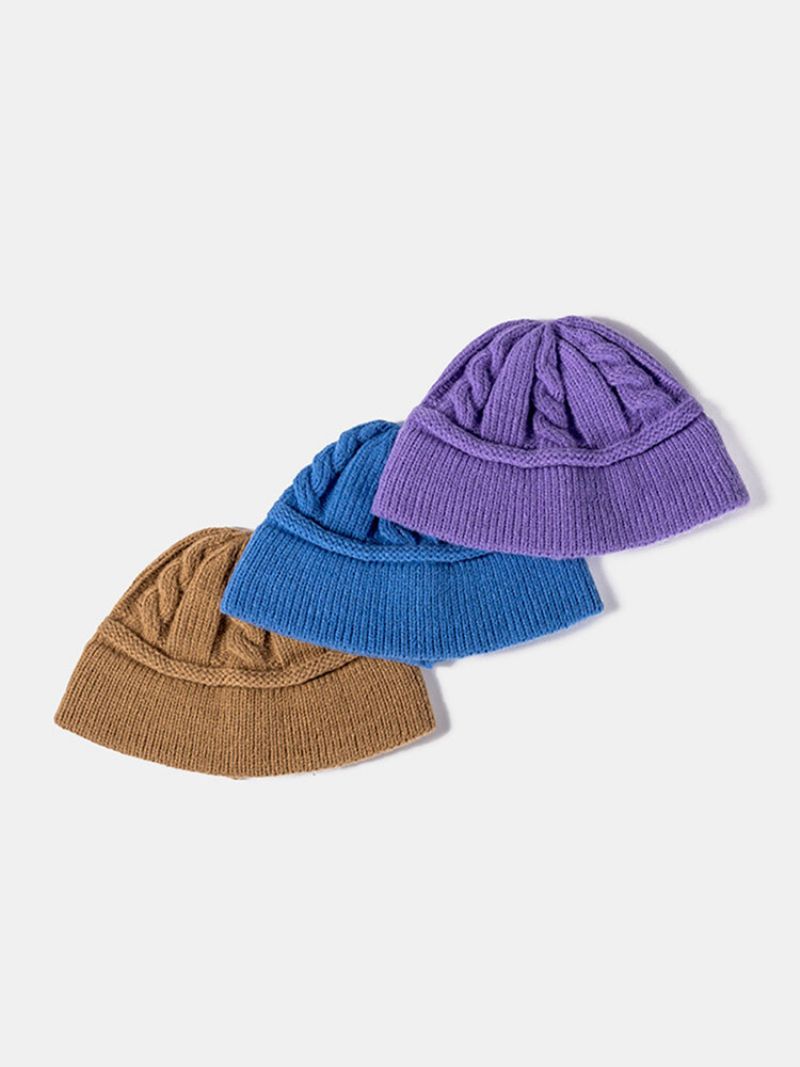 Unisex Strikket Solid Color Twist Jacquard Brimless Outdoor Warmth Beanie Hat