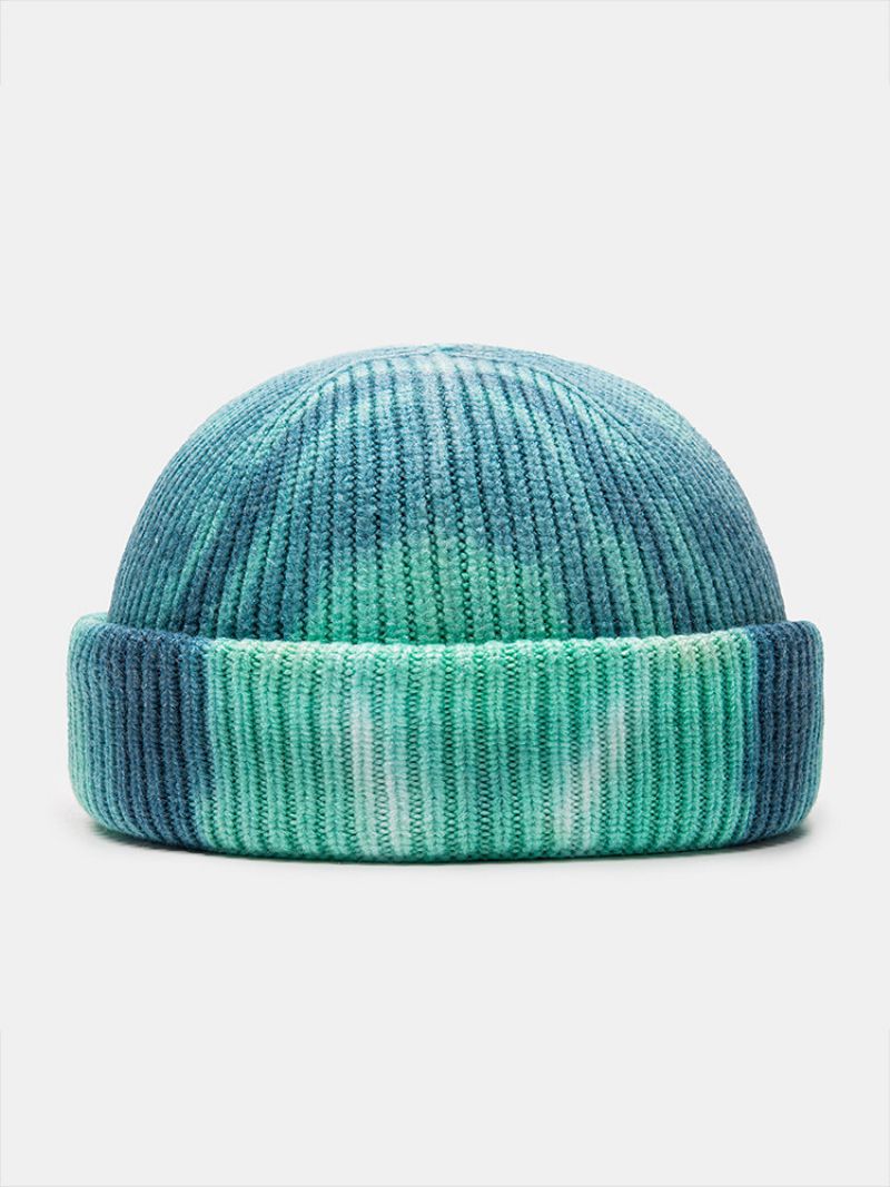 Unisex Strikket Tie-dye Blandet Farge Jacquard Outdoor Warmth Brimless Beanie Landlord Cap Skull Cap