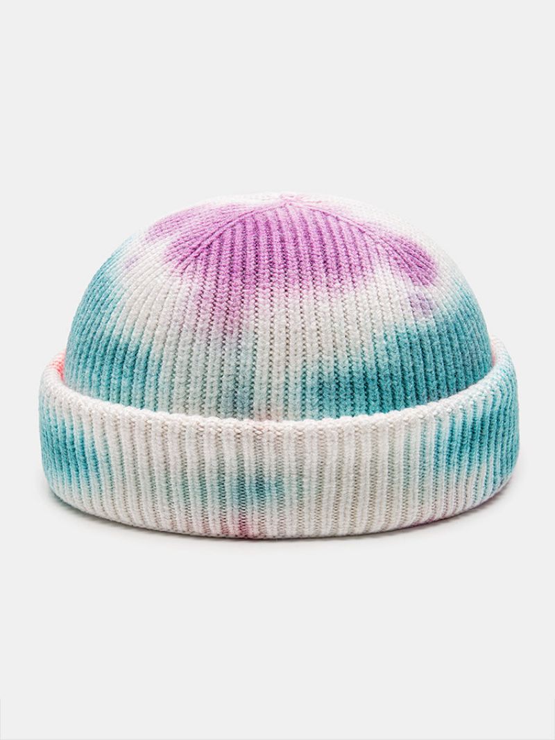 Unisex Strikket Tie-dye Blandet Farge Jacquard Outdoor Warmth Brimless Beanie Landlord Cap Skull Cap