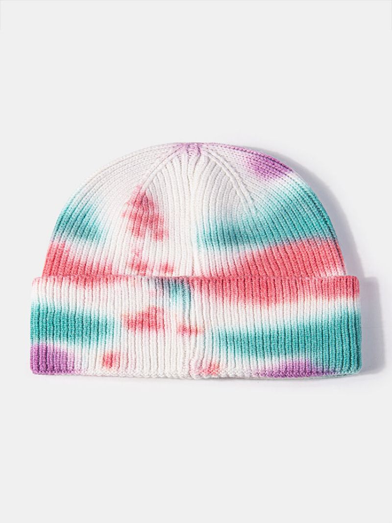 Unisex Strikket Tie-dye Blandet Farge Jacquard Outdoor Warmth Brimless Beanie Landlord Cap Skull Cap