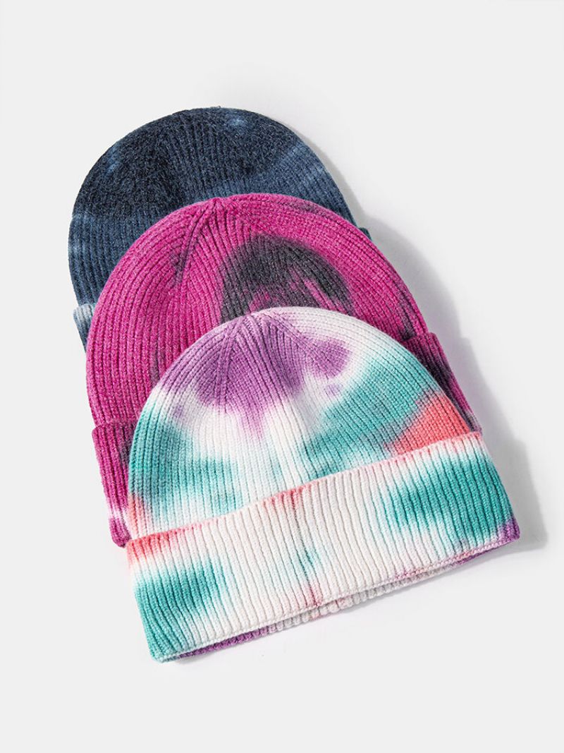 Unisex Strikket Tie-dye Blandet Farge Jacquard Outdoor Warmth Brimless Beanie Landlord Cap Skull Cap