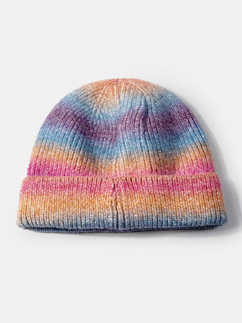 Unisex Strikket Tie-dye Gradient Farge Bokstaver Stoffetikett All-match Varme Brimless Beanie Utleier Cap Skull Cap