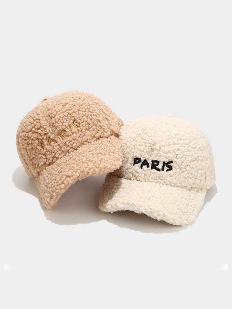 Unisex Teddy Fleece Fortykket Paris Brevbroderi Buet Brem All-match Warm Baseball Cap