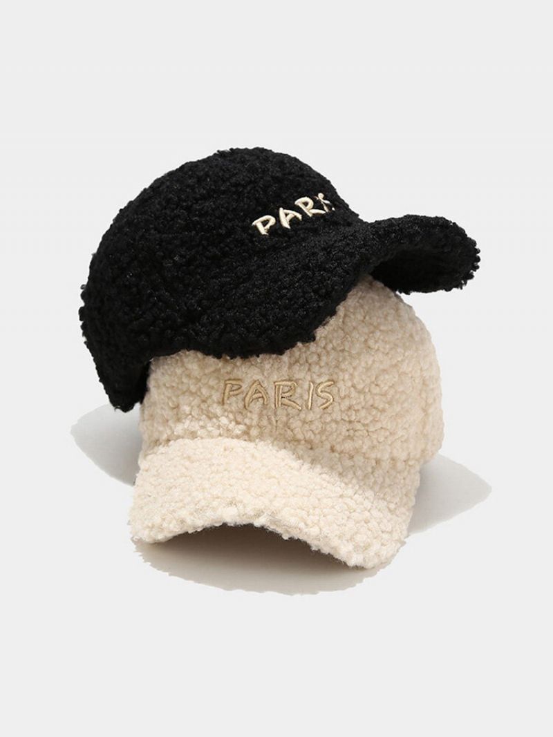 Unisex Teddy Fleece Fortykket Paris Brevbroderi Buet Brem All-match Warm Baseball Cap