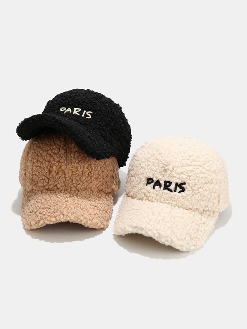 Unisex Teddy Fleece Fortykket Paris Brevbroderi Buet Brem All-match Warm Baseball Cap