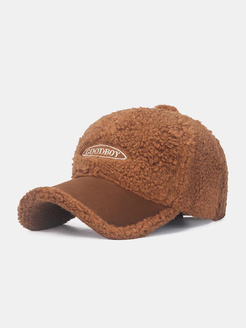 Unisex Teddy Velvet Semsket Skinn Farge Kontrast Patchwork Brevmønster Etikettbroderi All-match Varme Baseball Cap