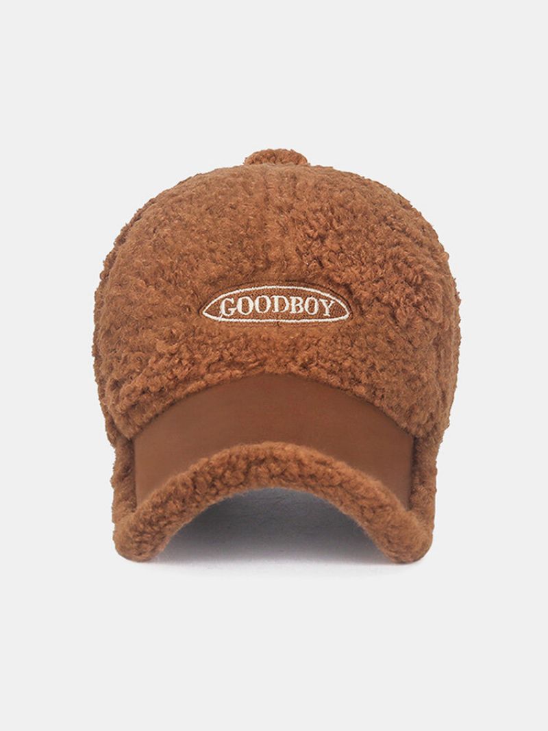 Unisex Teddy Velvet Semsket Skinn Farge Kontrast Patchwork Brevmønster Etikettbroderi All-match Varme Baseball Cap