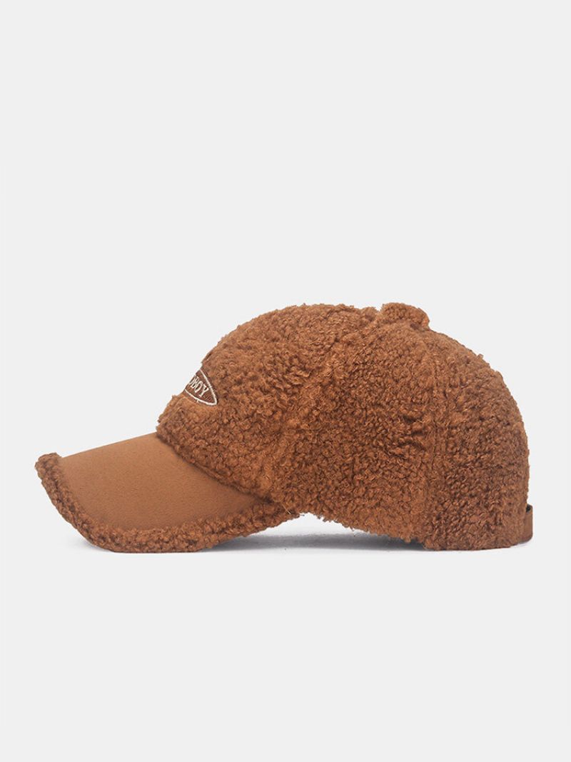 Unisex Teddy Velvet Semsket Skinn Farge Kontrast Patchwork Brevmønster Etikettbroderi All-match Varme Baseball Cap