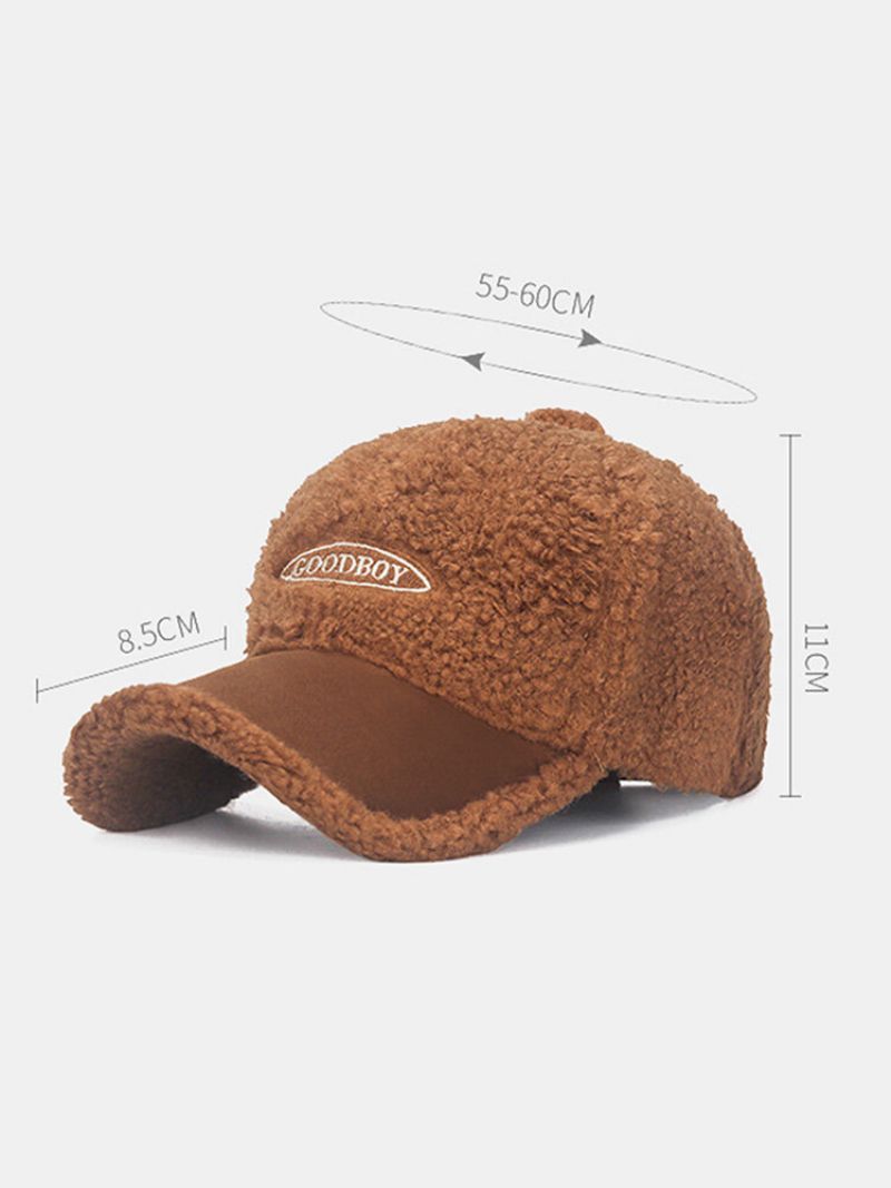 Unisex Teddy Velvet Semsket Skinn Farge Kontrast Patchwork Brevmønster Etikettbroderi All-match Varme Baseball Cap