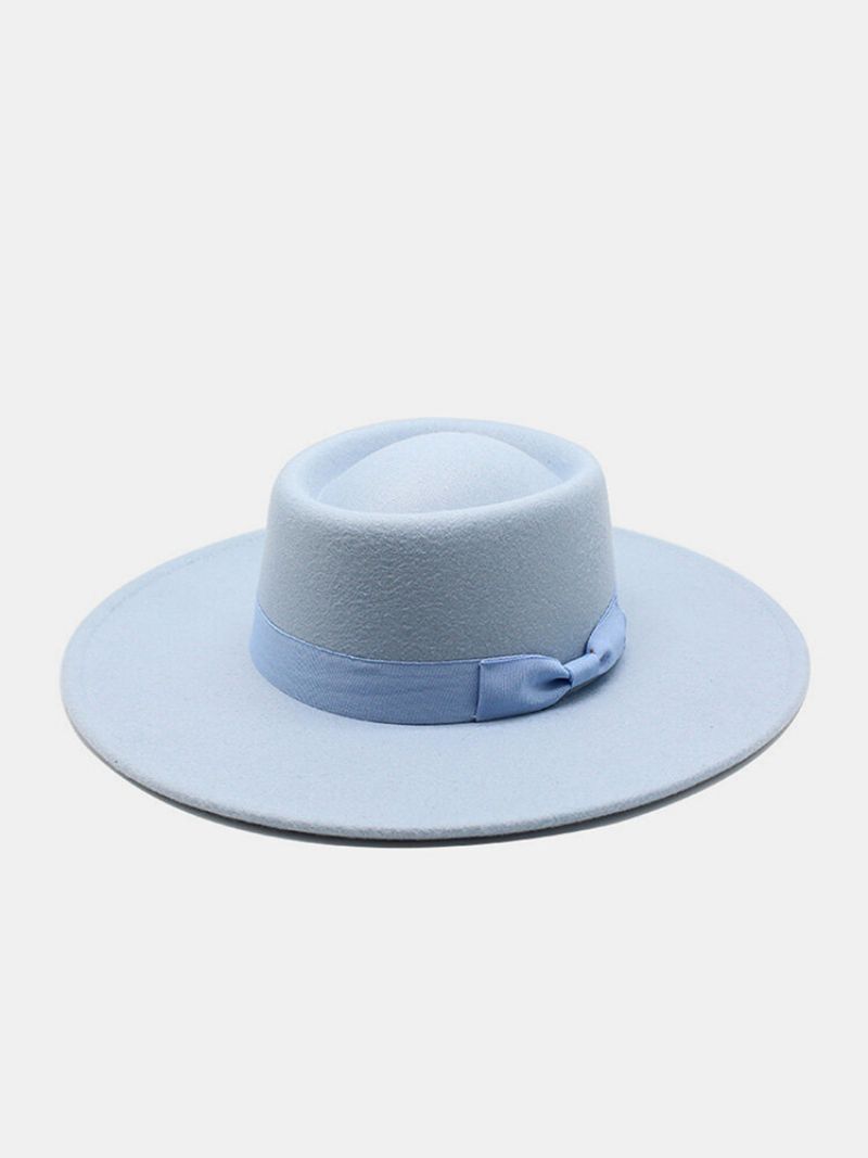 Unisex Ullfilt Ensfarget Bandasje Sløyfedekor Konkav Topp Fedora-hatt