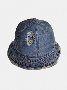 Unisex Vasket Distressed Denim Råkantede Skadede Suturer All-match Solkrem Bøttehatt