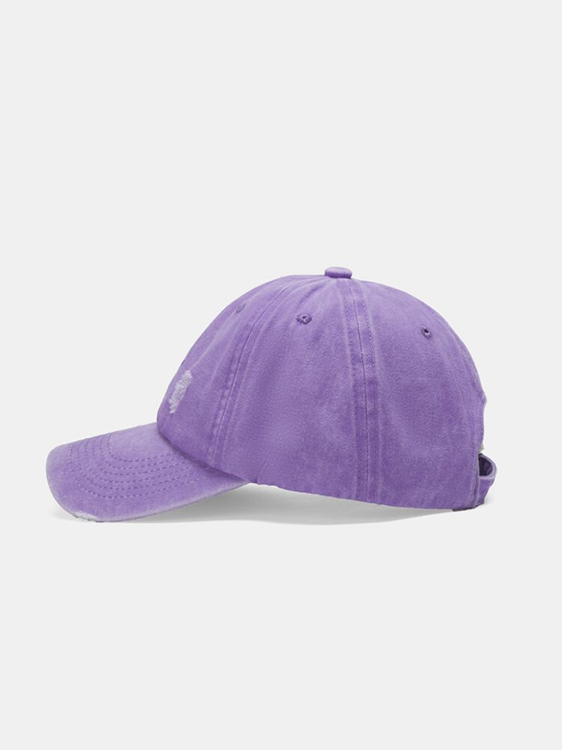 Unisex-vasket Gammel Bomull Ensfarge Brutt Hull Brevbroderi Baseballcap