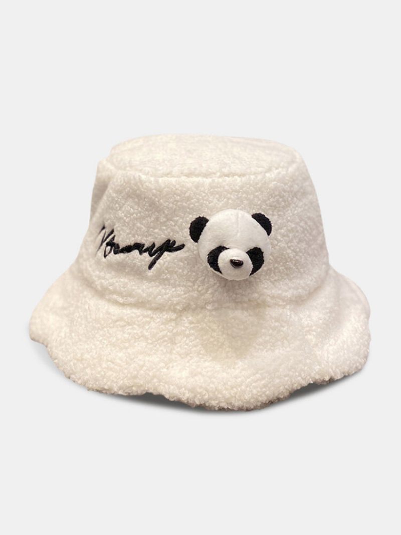 Vinter-ol Beijing 2023 Unisex Plysjbokstavbroderi Pandadukke Dekorert All-match Warm Bucket Hat