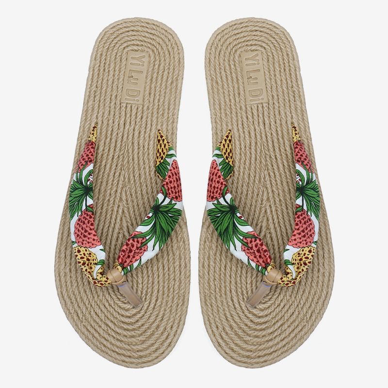 Womens Clip Toe Floral Massasjesåler Beach Flats Tøfler