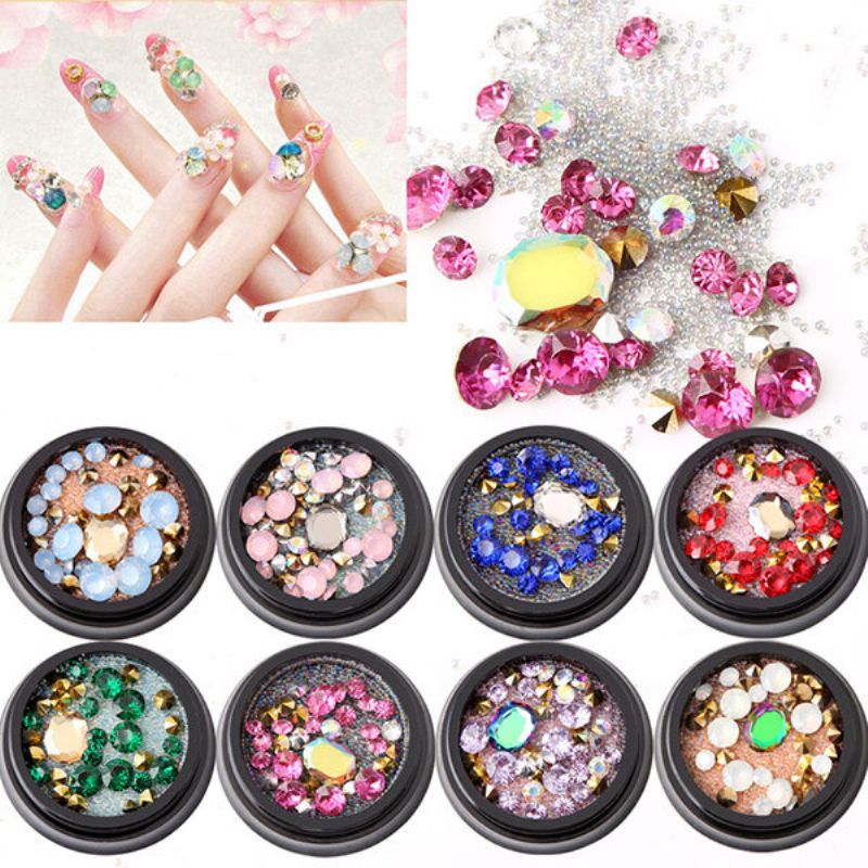 1 Flaske Diamanter Negler Klistremerke Fargerike Perler Crystal Nail Art Dekorasjon