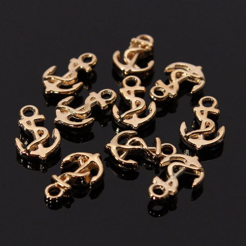 10 Stk Glitters Golden Metal Ship Anchor Nail Art Tips Dekor