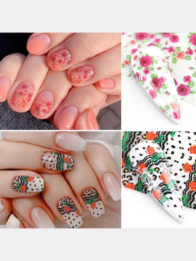 10 Stk Nail Art Stickers Rose Leopard Starry Sky Transfer Decals Manikyrverktøy