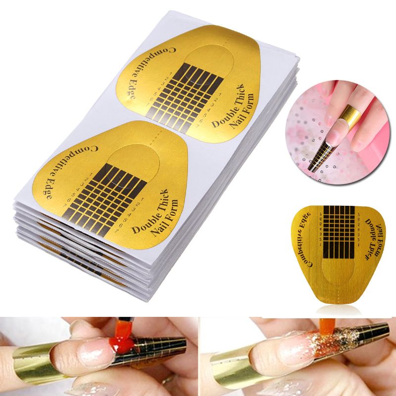 100 Stk Nail Form Sticker Large Gold Extension Guide Akryltips Uv Gel