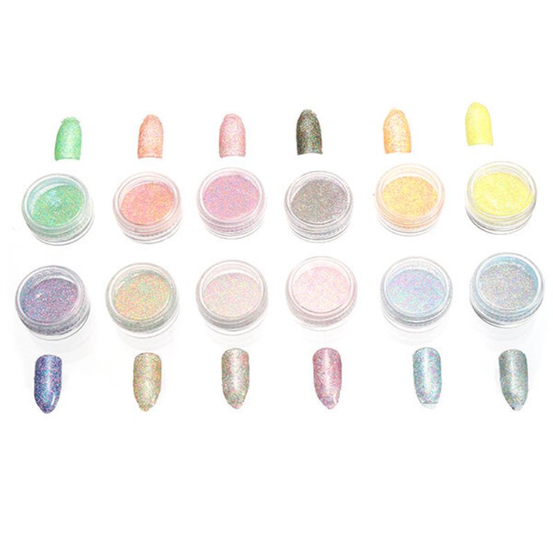 12 Blandede Farger Nail Powder Dust Gradient Color Manikyr Negler Leppe Diy Dekorasjon