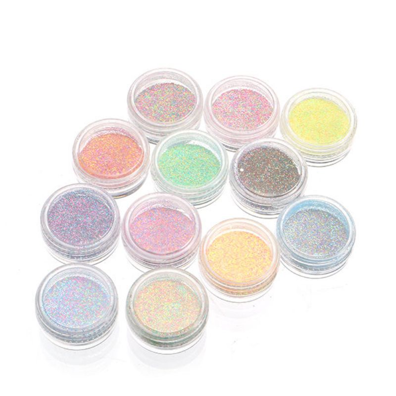 12 Blandede Farger Nail Powder Dust Gradient Color Manikyr Negler Leppe Diy Dekorasjon