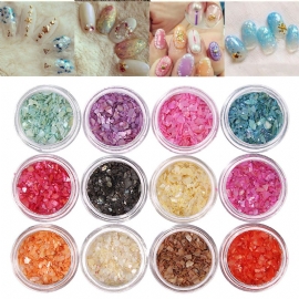 12 Farger Nail Art Glitter Knust Shell Chips Pulver Støvtips Diy Dekorasjonssett