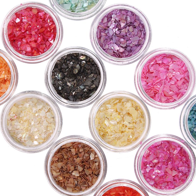 12 Farger Nail Art Glitter Knust Shell Chips Pulver Støvtips Diy Dekorasjonssett