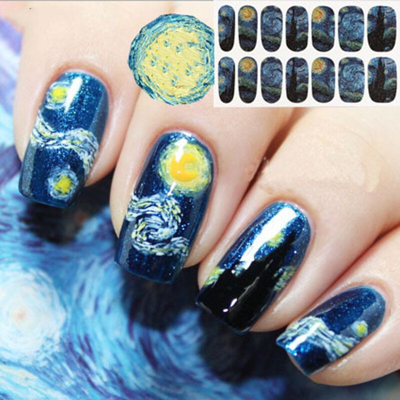 14 Stk/sett Neglelakkklistremerke Stjernehimmel Negleklistremerke Nail Art Decor Full Wraps Manikyr