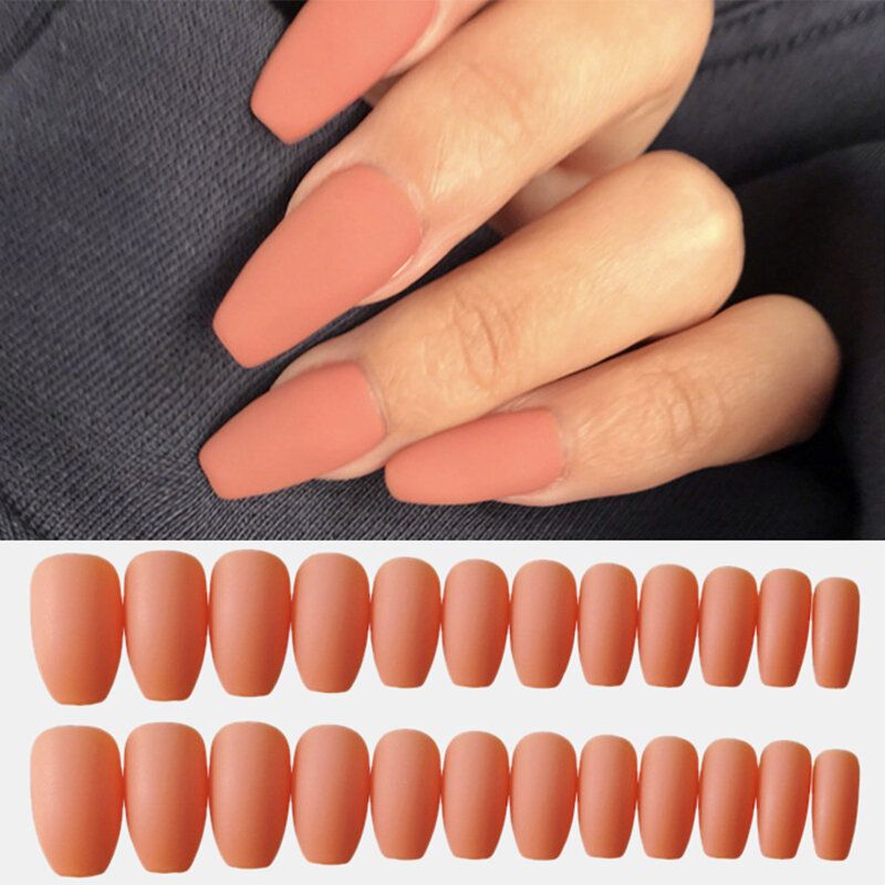 24 Stk/boks Fullt Dekke Frosted Ballett Nail Tips Mandelpress På Negler Bærbar Falsk Negl Med Lim