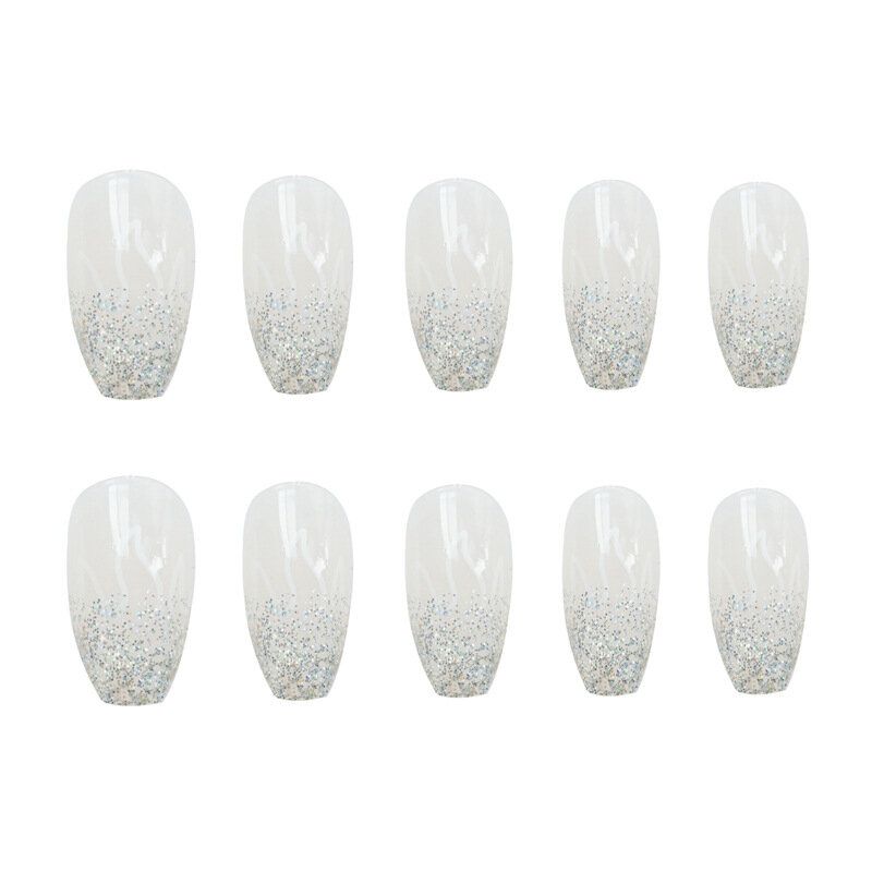 24 Stk/boks Laser Silver Flame Fake Nails Bit Bærbare Kunstige Ferdige Negler