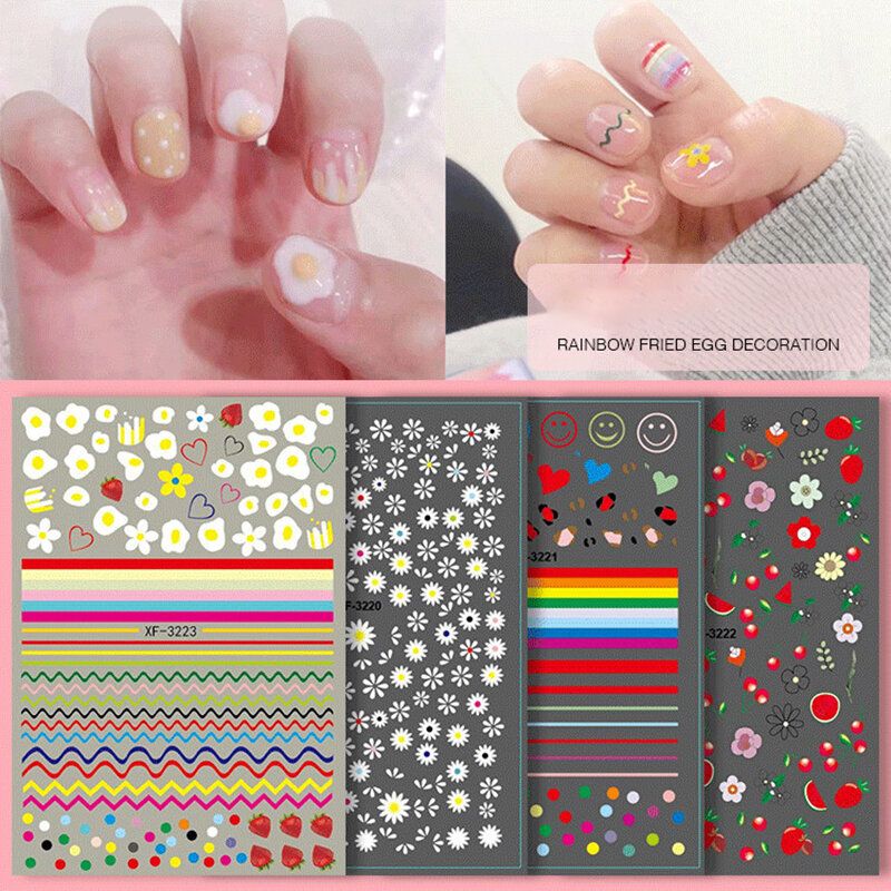 3d Stereo Fargerike Vanntette Nail Art-klistremerker Rainbow Stekt Egg Fototerapi Decals