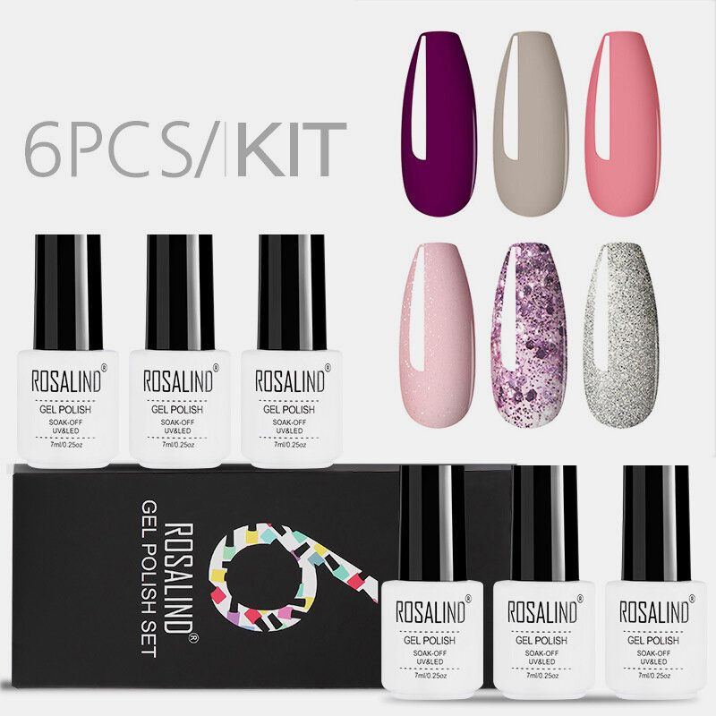 6 Stk Gel-neglelakksett Ensfarget Neglesett For Manikyr Vernis Semi-permanent 7 Ml Gel-sett Topp Og Bunn Alle For